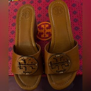 Tory Burch Brown Patty Wedge Sandals like New